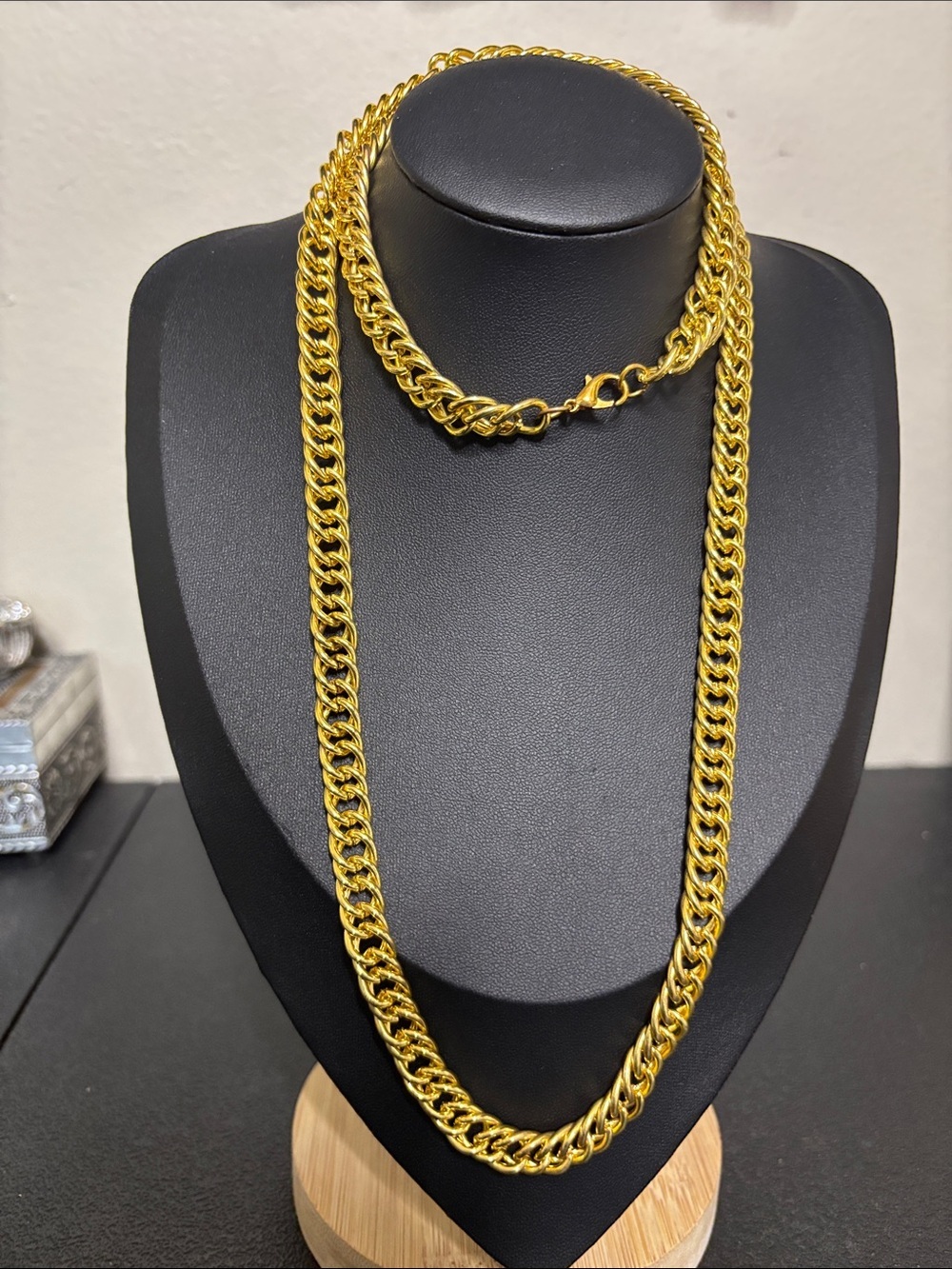 Gold-Tone Cuban Link Long Chunky Statement Necklace